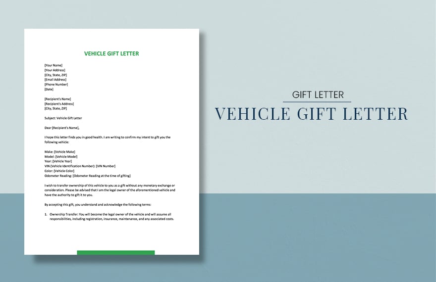 Vehicle Gift Letter in Word, Google Docs, PDF, Apple Pages