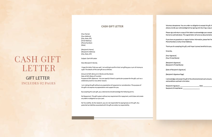 Cash Gift Letter in Word, Google Docs, PDF, Apple Pages