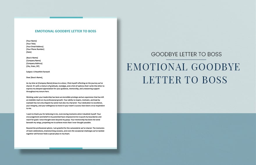 Emotional Goodbye Letter To Boss in Word, Google Docs, PDF, Apple Pages