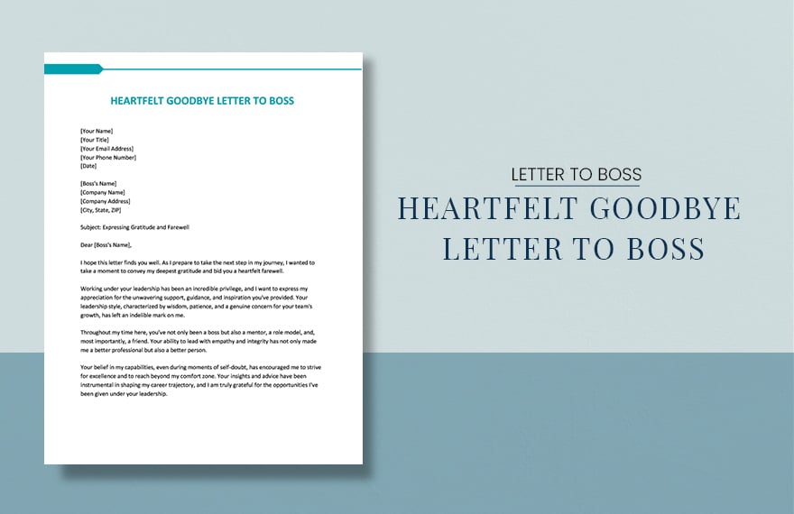 Heartfelt Goodbye Letter To Boss in Word, Google Docs, PDF, Apple Pages