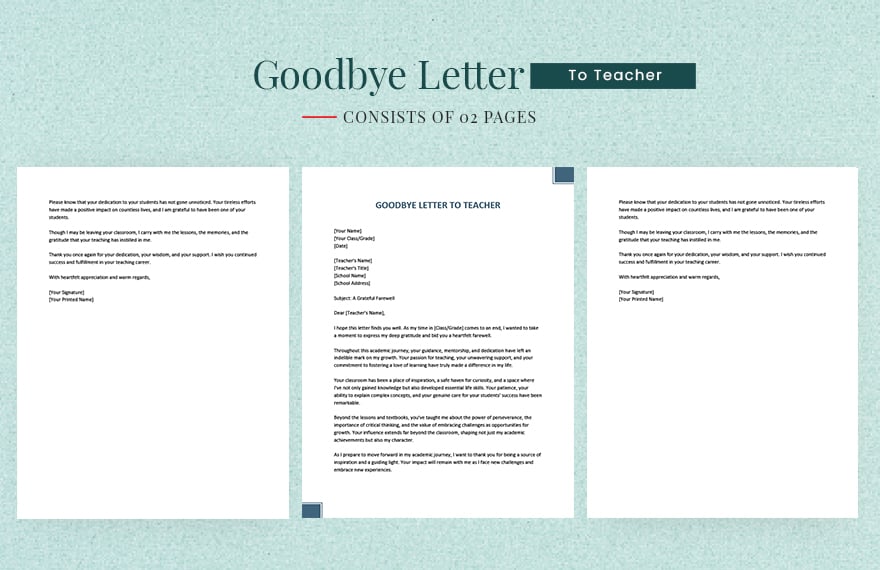 Goodbye Letter To Teacher in Word, Google Docs, PDF, Apple Pages