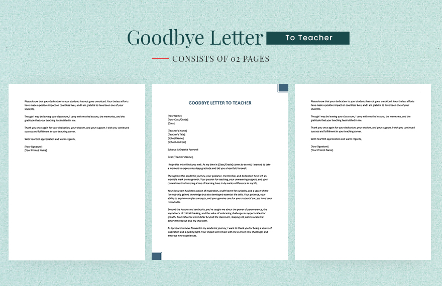 Goodbye Letter To Teacher In PDF Word Google Docs Pages Download 