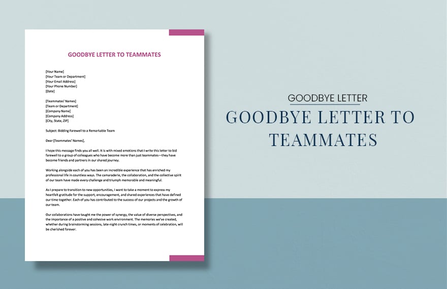 Goodbye Letter To Teammates in Word, Google Docs, PDF, Apple Pages