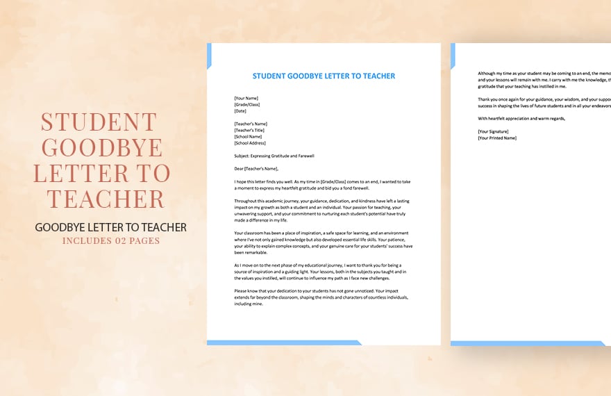 Student Goodbye Letter To Teacher in Word, Google Docs, PDF, Apple Pages