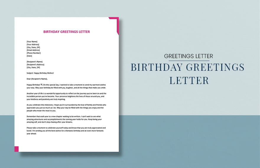 Birthday Greetings Letter in Word, Google Docs, PDF, Apple Pages