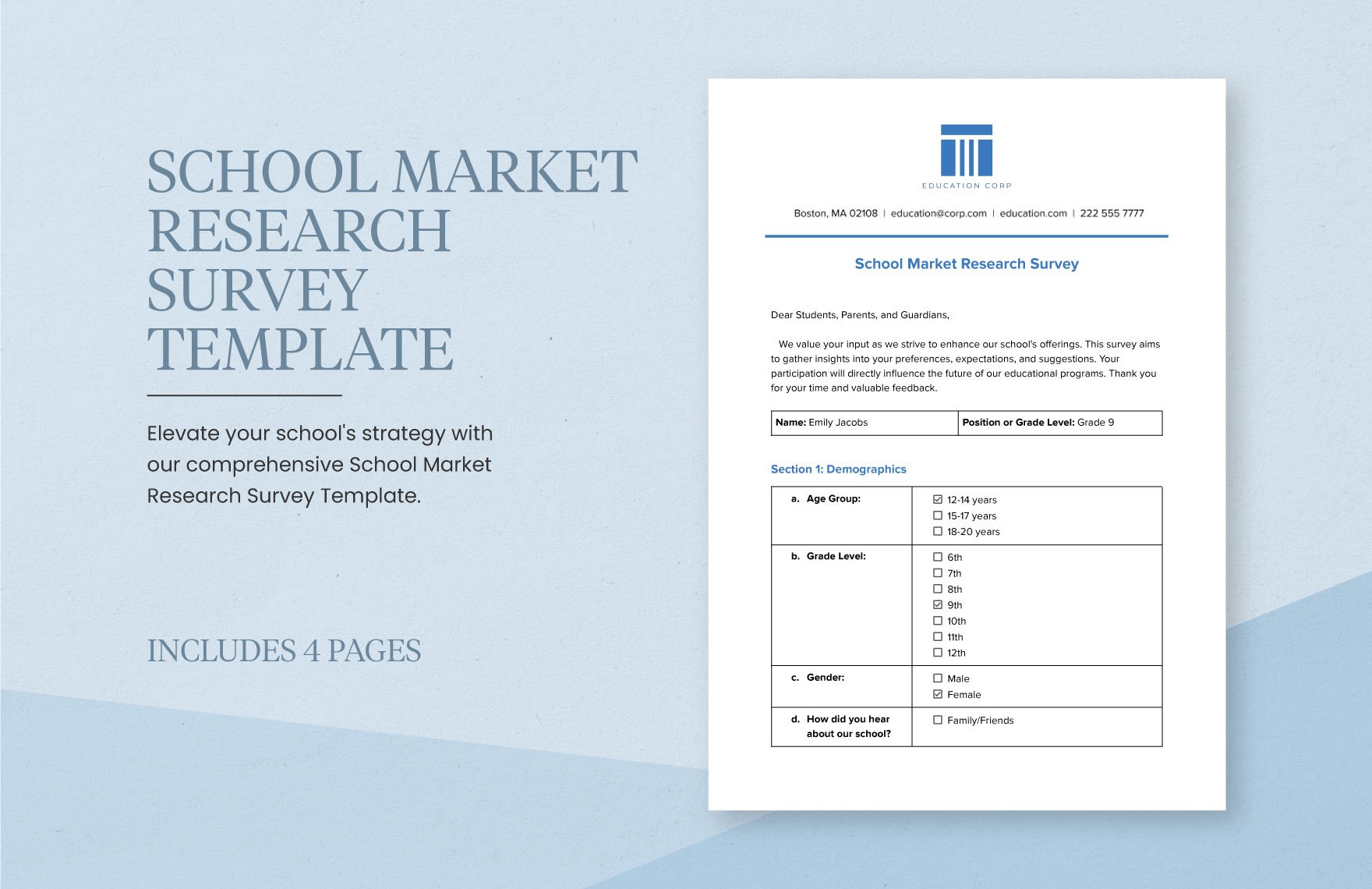 School Market Research Survey Template