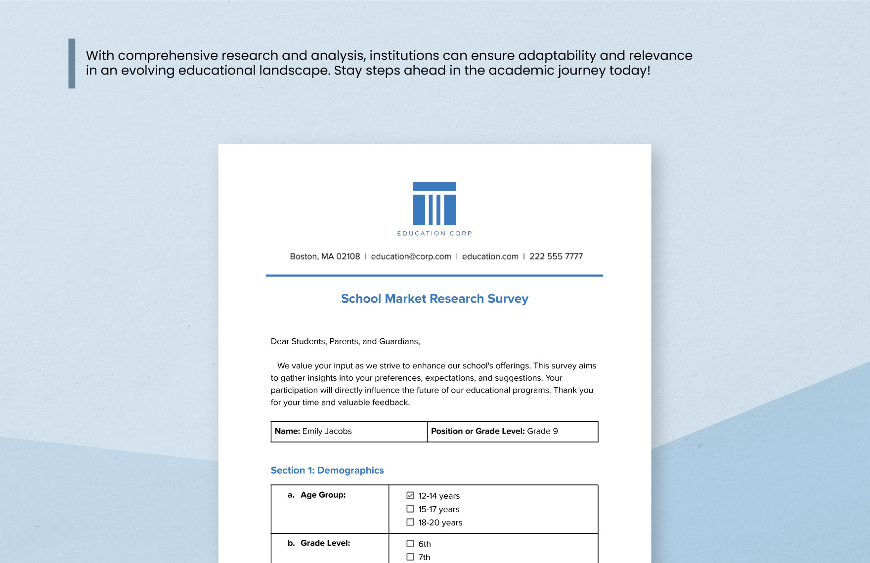 School Market Research Survey Template