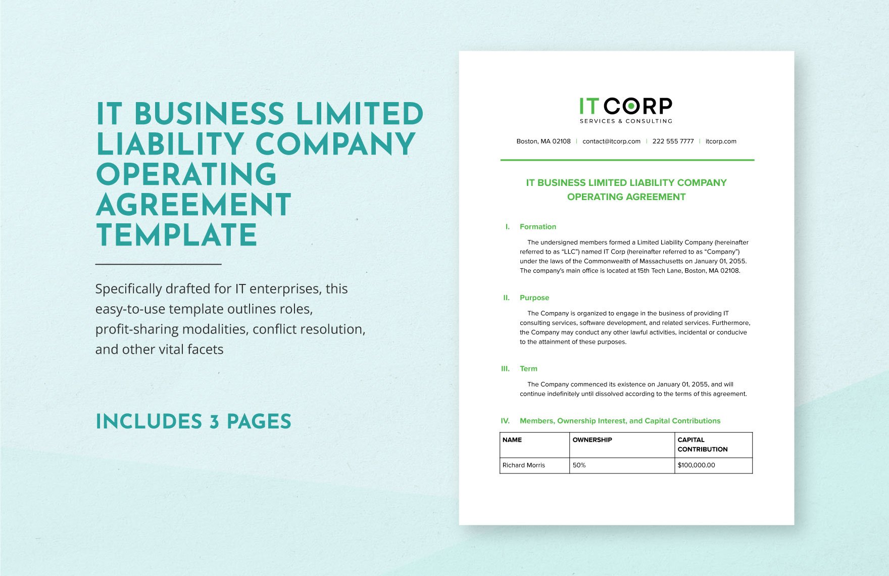 IT Business Limited Liability Company Operating Agreement Template
