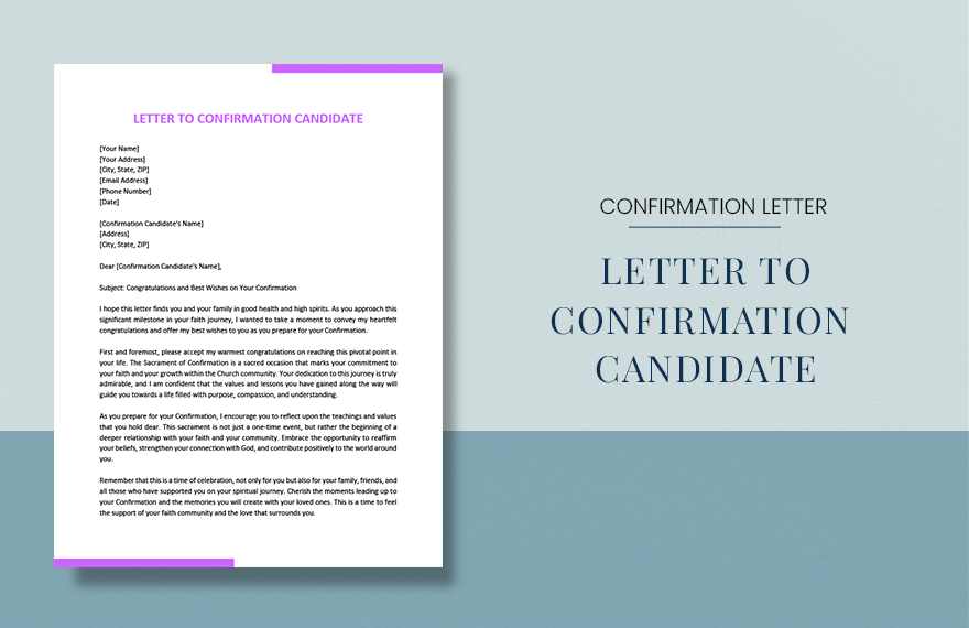 Letter To Confirmation Candidate in Word, Google Docs, PDF, Apple Pages