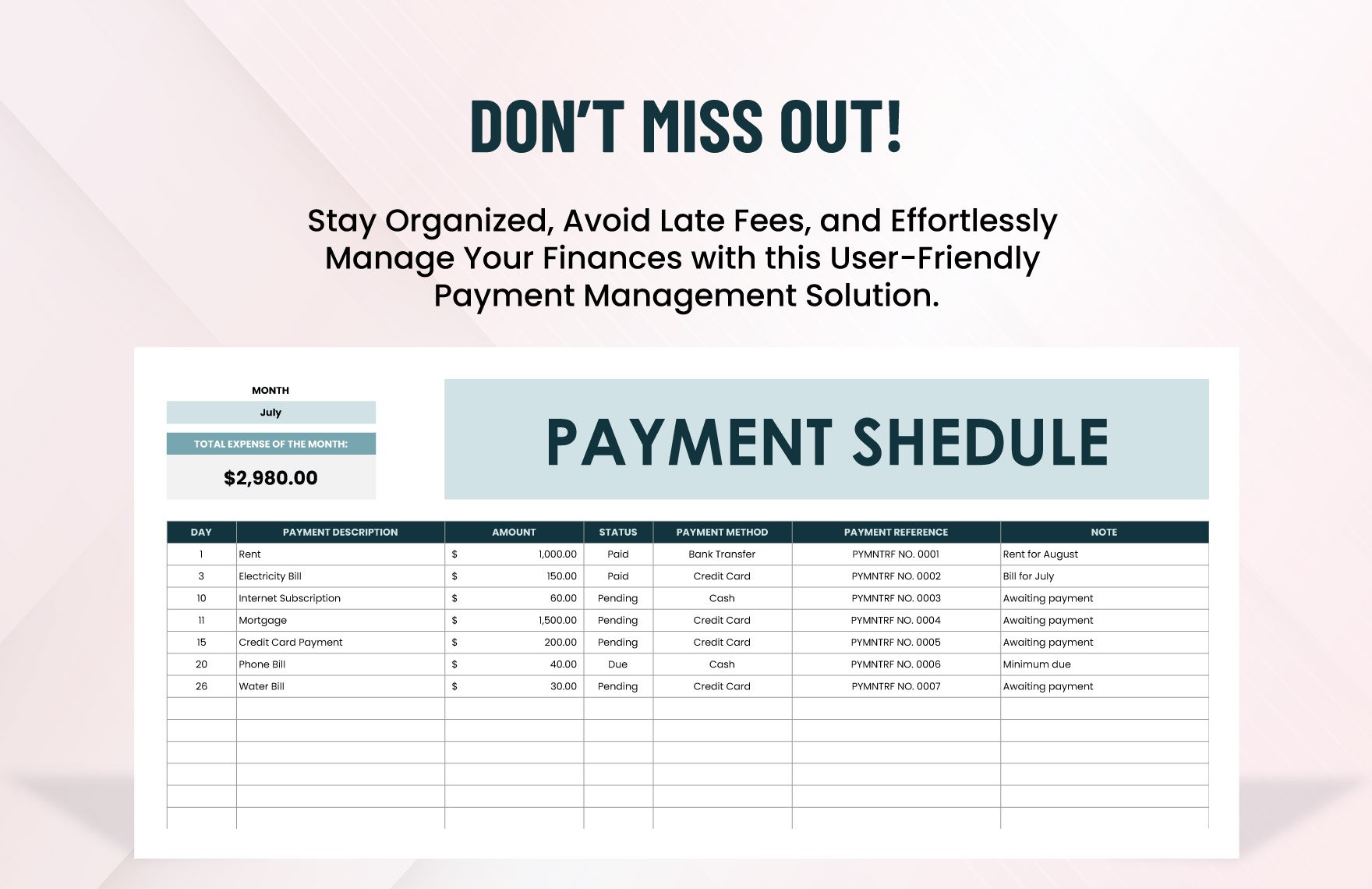 Payment Schedule Template