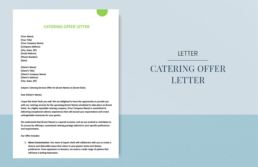 Free Catering offer letter