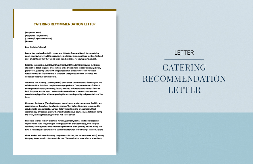 Catering recommendation letter in Word, Google Docs, Apple Pages