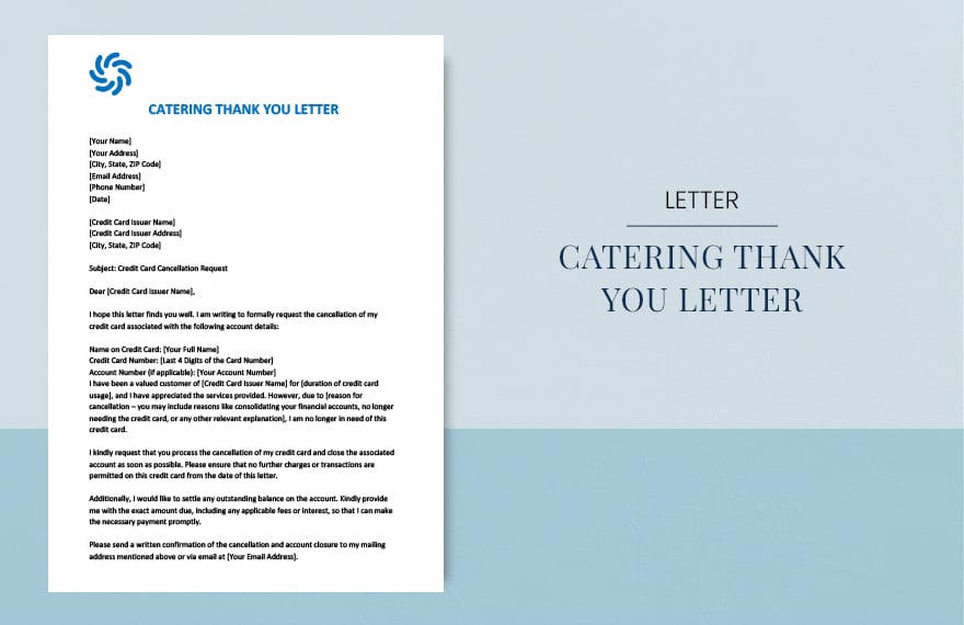 Free Catering thank you letter
