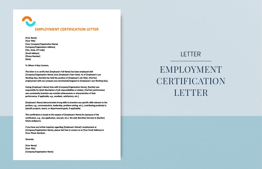 Free Employment certification letter