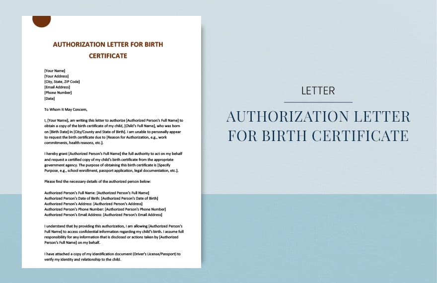 Authorization letter for birth certificate