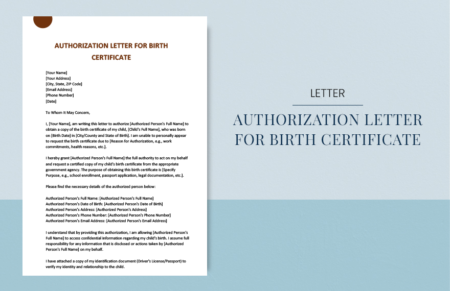 Authorization letter for birth certificate in Word, Google Docs, PDF, Apple Pages