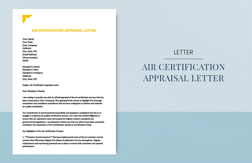 Air certification appraisal letter