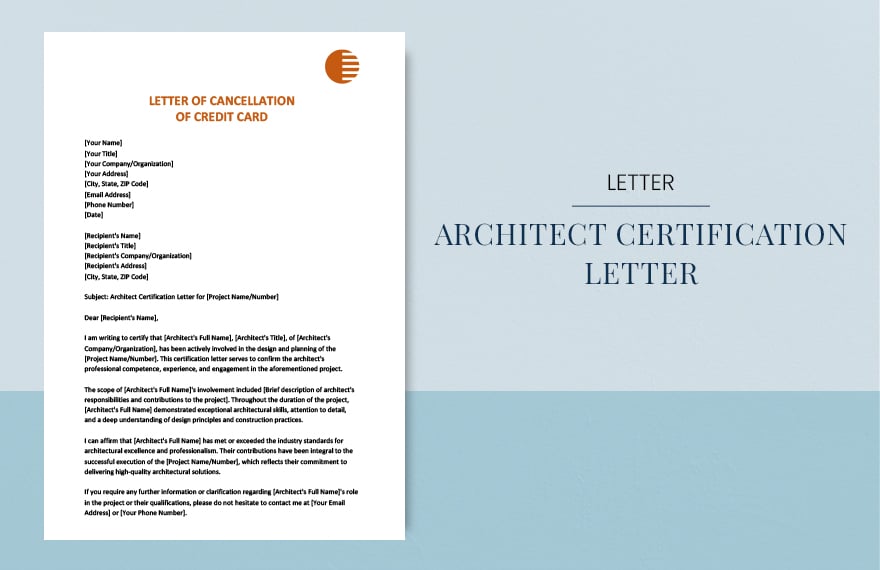 Architect certification letter in Word, Google Docs, Apple Pages
