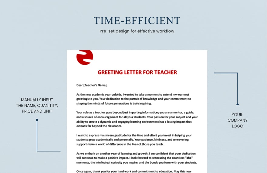 Greeting letter for teacher