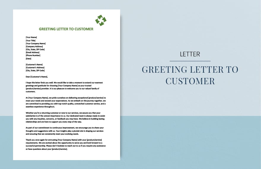Greeting letter to customer