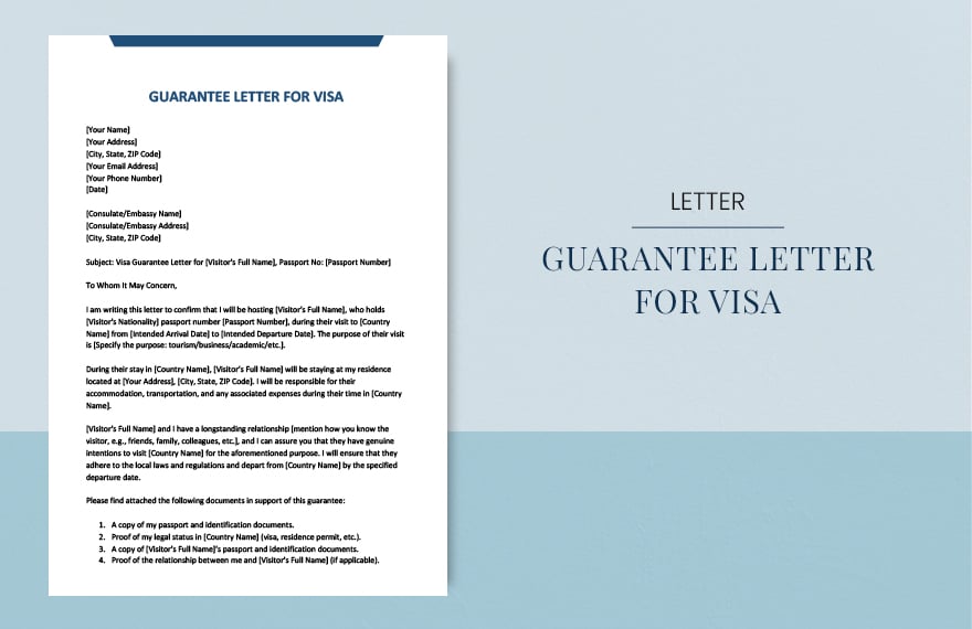 Guarantee letter for visa