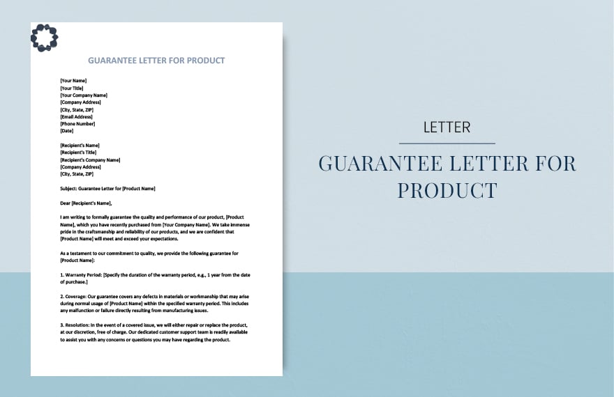 Guarantee letter for product