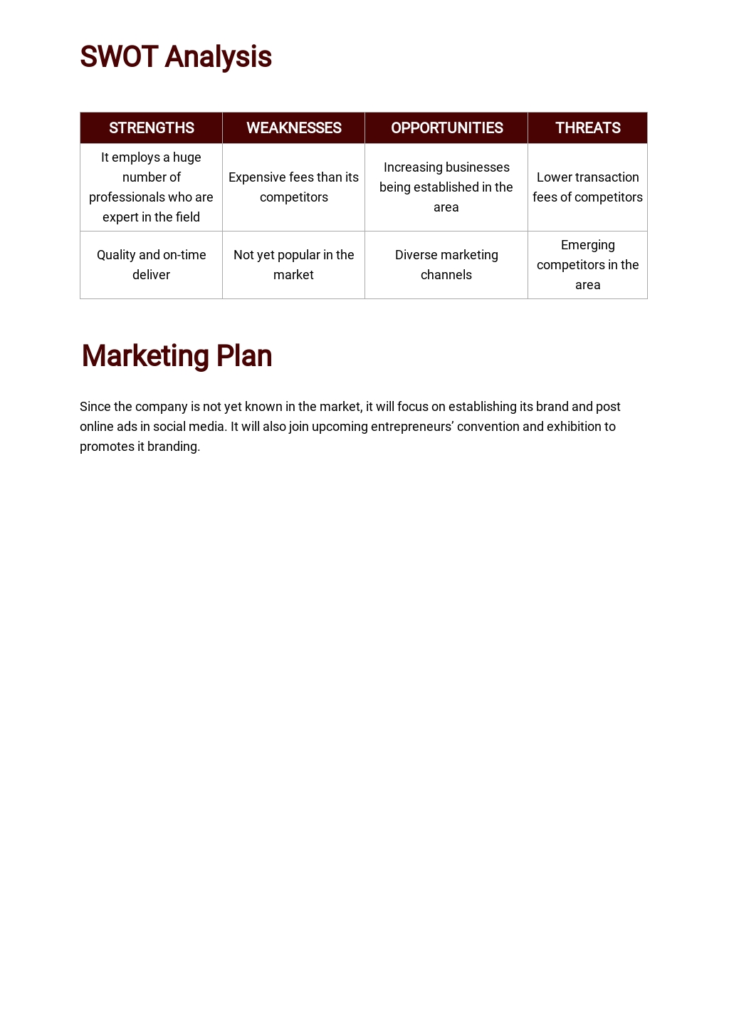 online sales business plan template