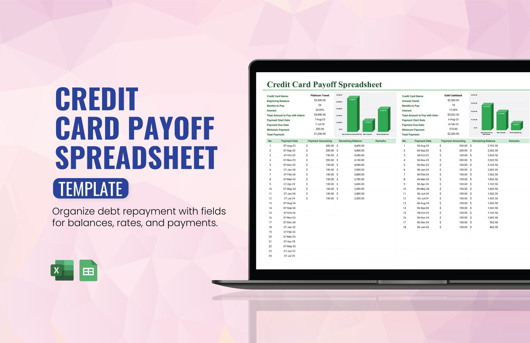 Credit Card Payoff Spreadsheet Template in Excel, Google Sheets