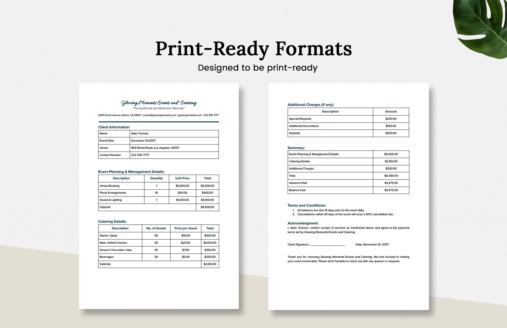 Event Planner Receipt Template in MS Word Portable Documents