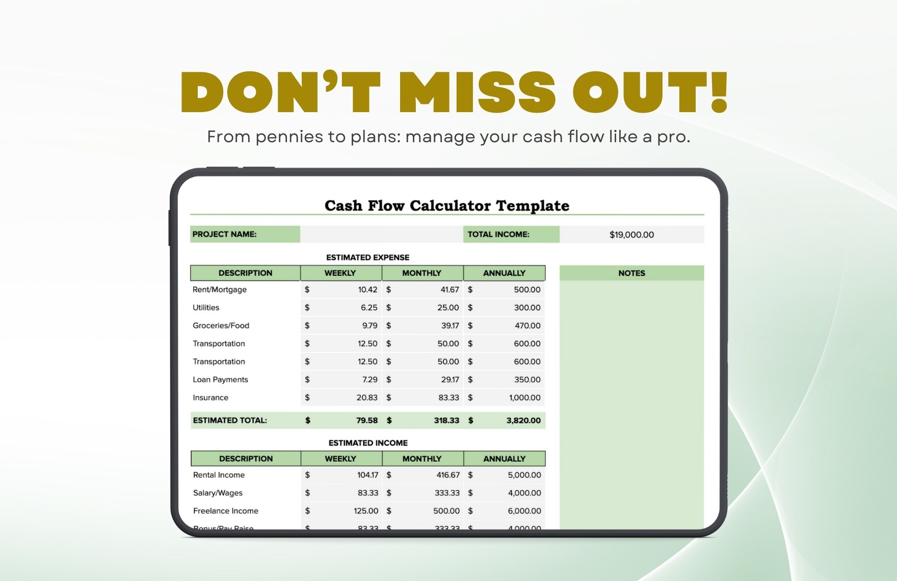 Cash Flow Calculator Template