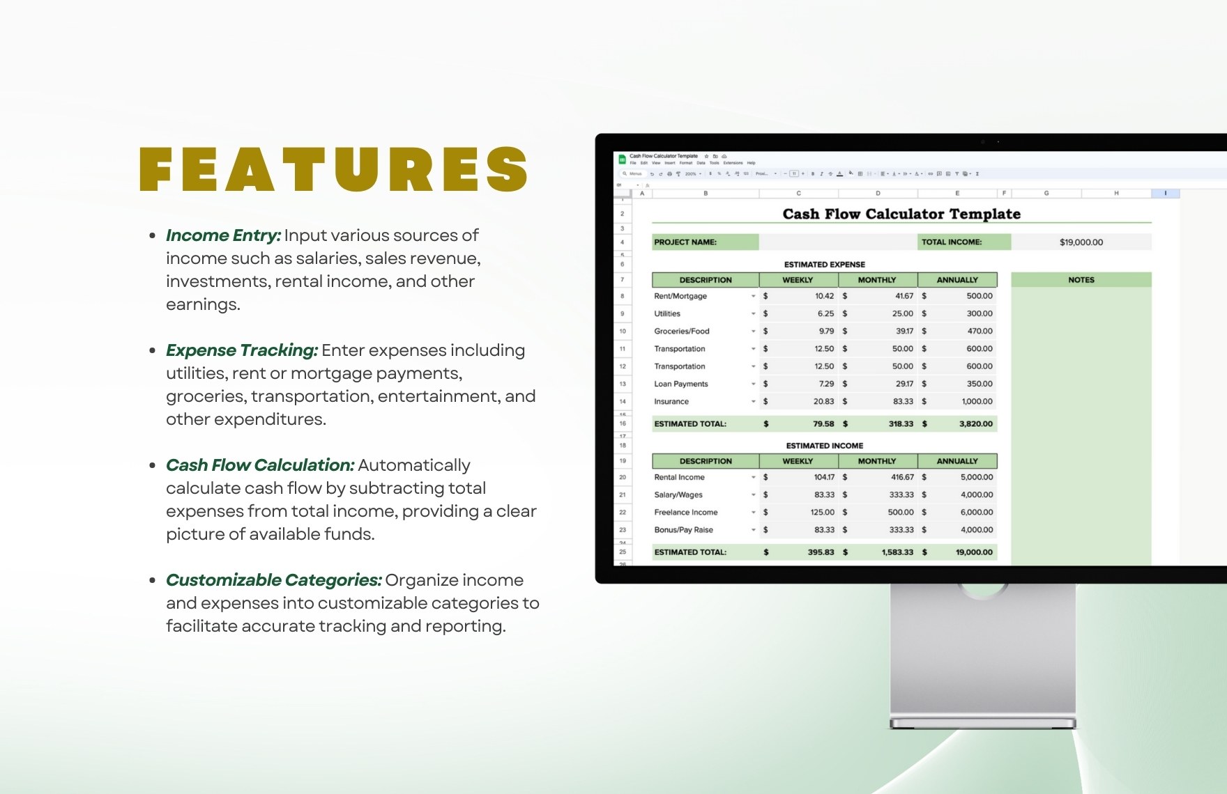 Cash Flow Calculator Template