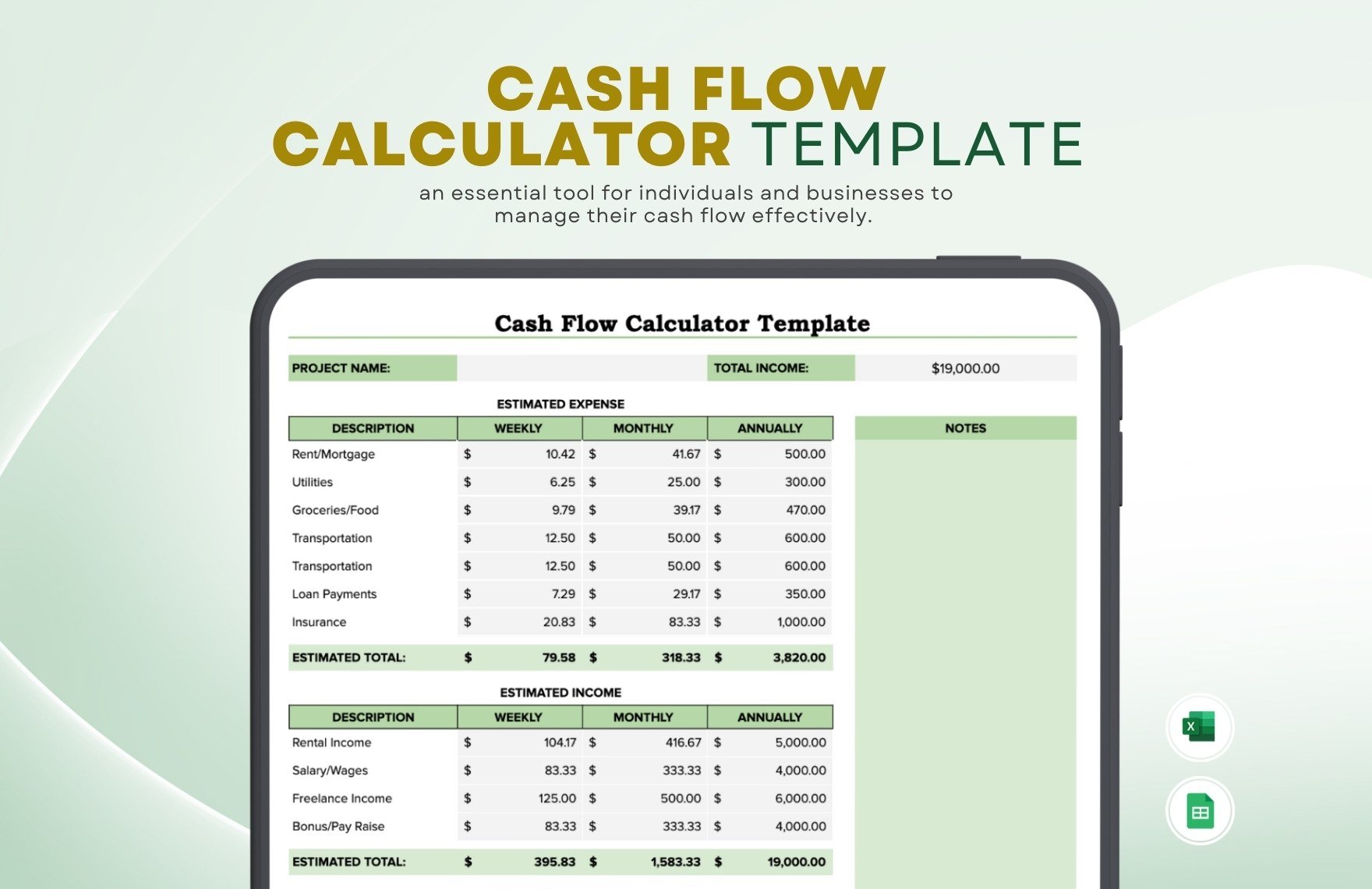 Cash Flow Calculator Template in Excel, Google Sheets - Download | Template.net