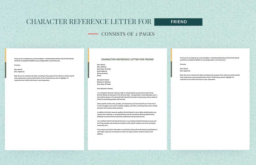 Character Reference Letter For Friend