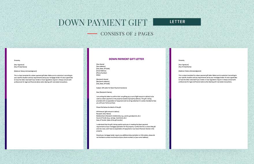 Down Payment Gift Letter