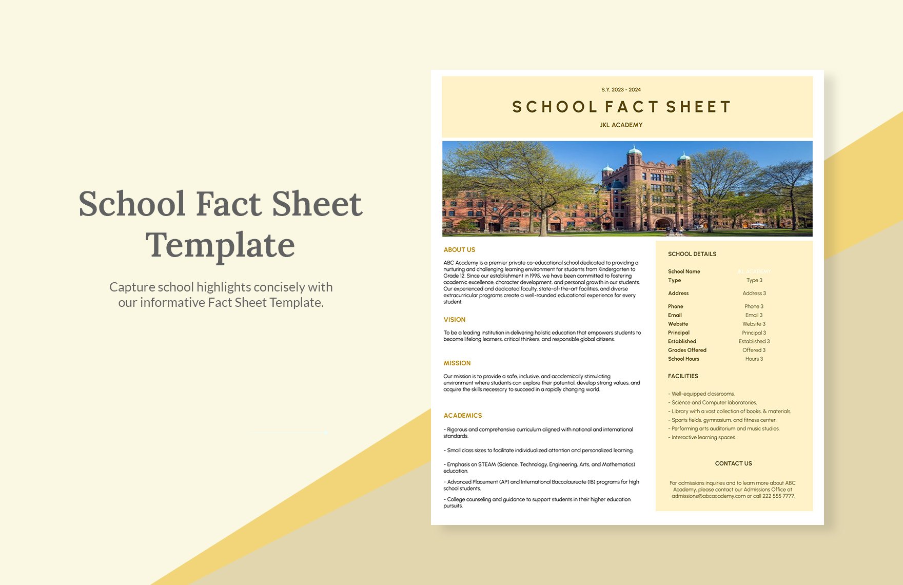 School Fact Sheet Template