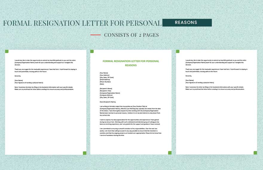 Formal Resignation Letter For Personal Reasons