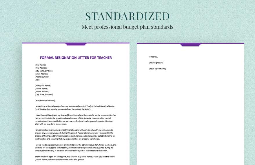 Formal Resignation Letter For Teacher