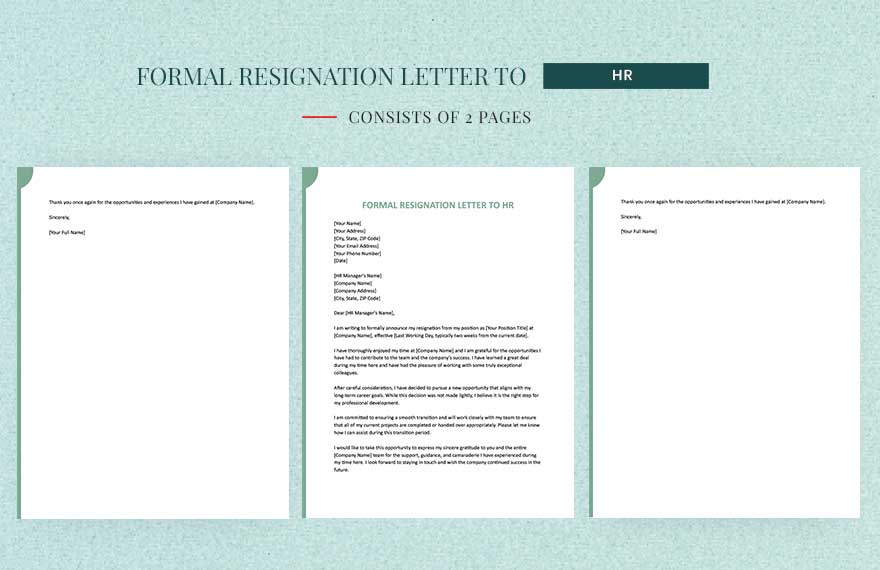 Formal Resignation Letter To Hr
