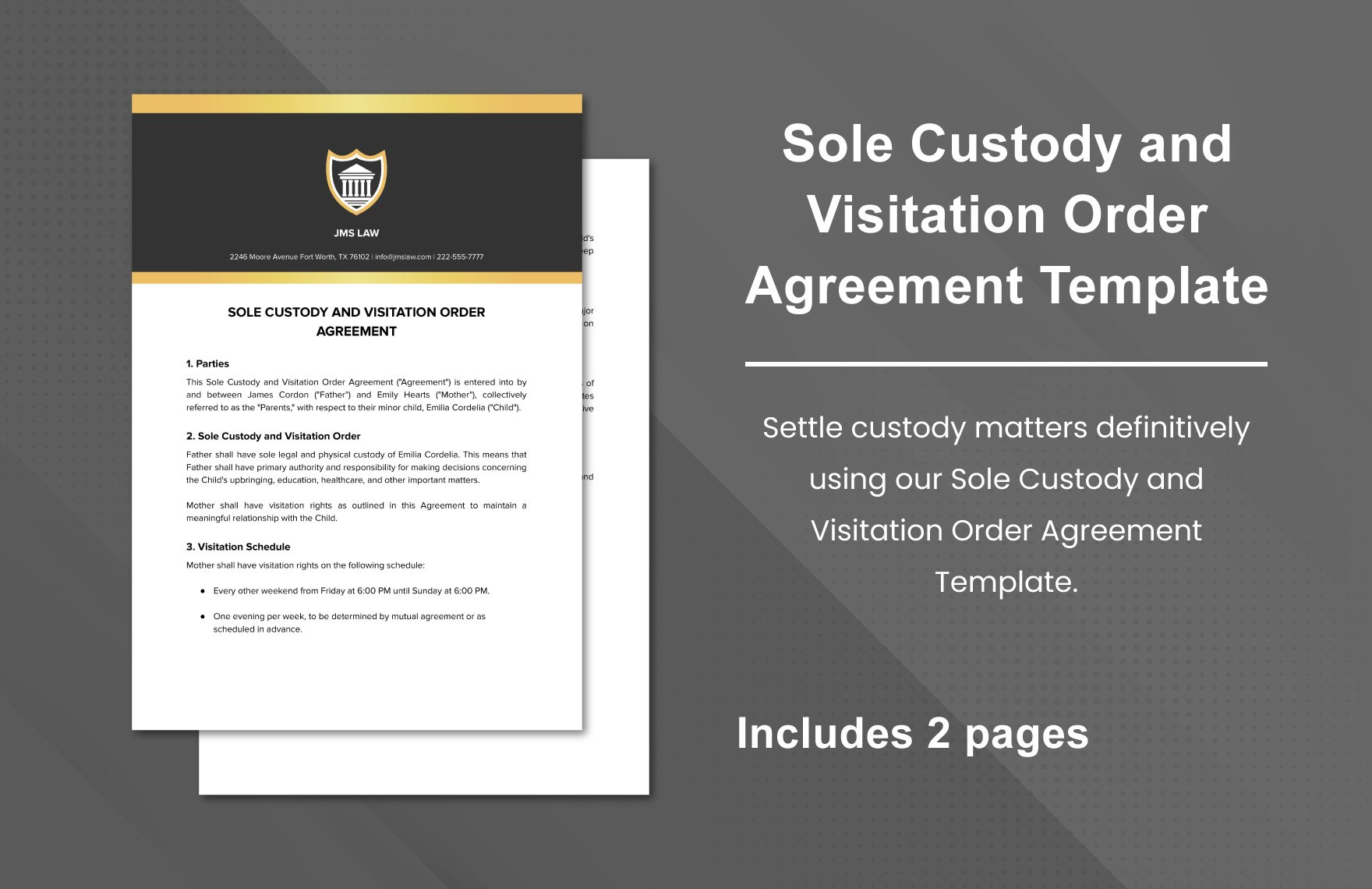 Sole Custody and Visitation Order Agreement Template