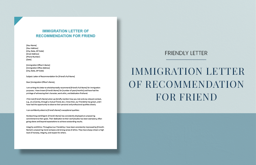 Immigration Letter Of Recommendation For Friend