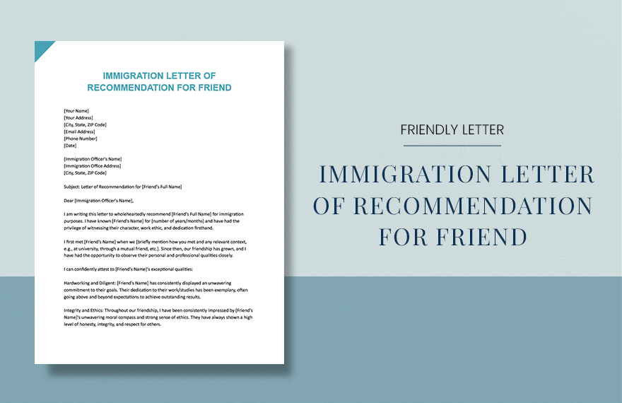 Free Immigration Letter Of Recommendation For Friend Download In Word 