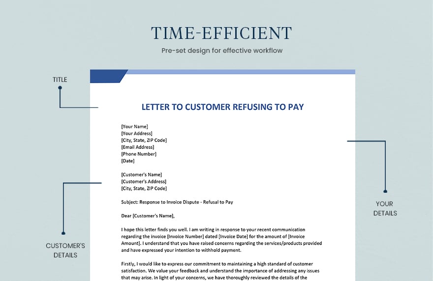 Letter to Customer Refusing to Pay