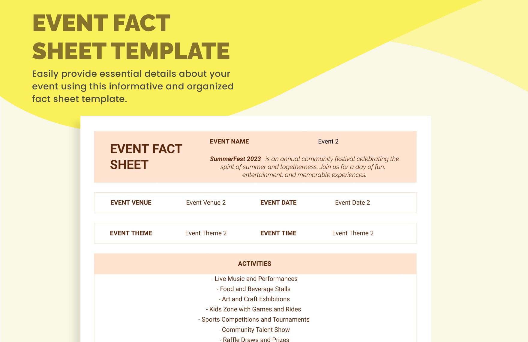 Event Fact Sheet Template