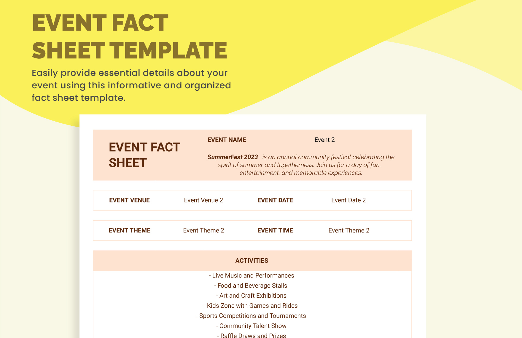 Event Fact Sheet Template in Excel, Google Sheets