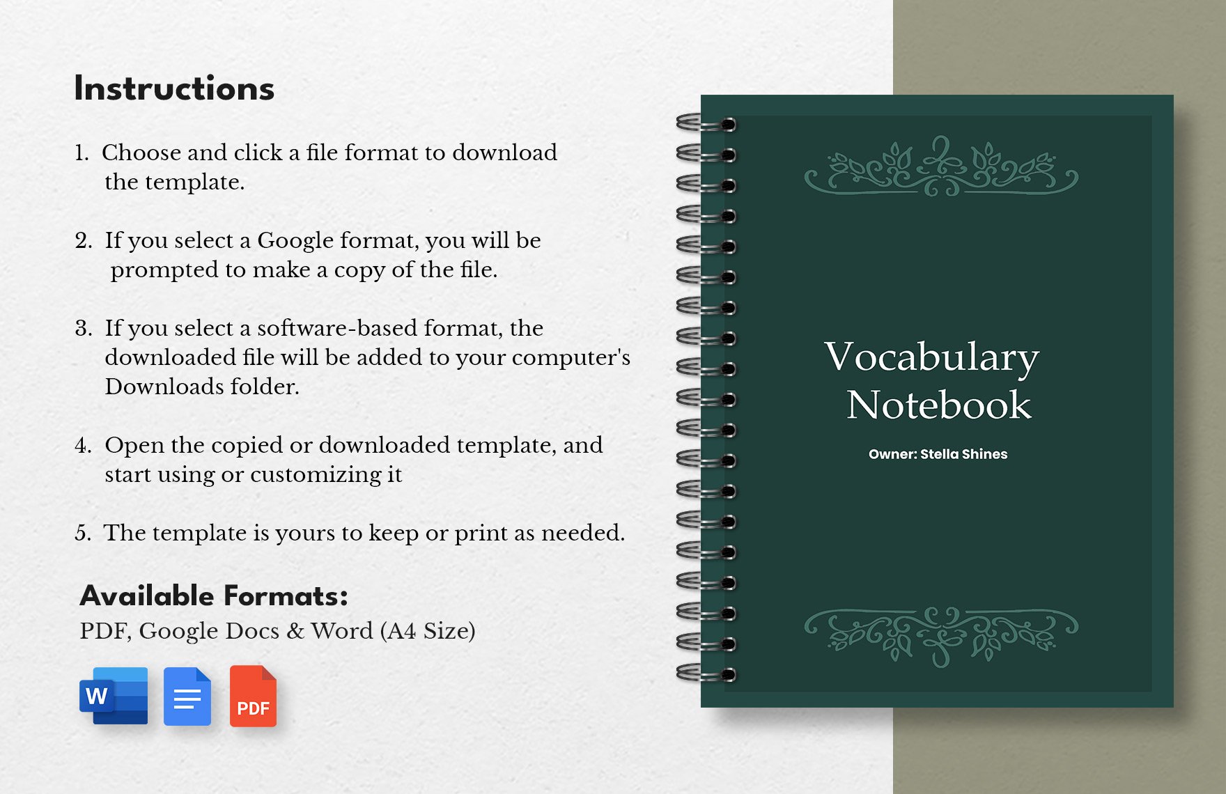 Vocabulary Notebook Template