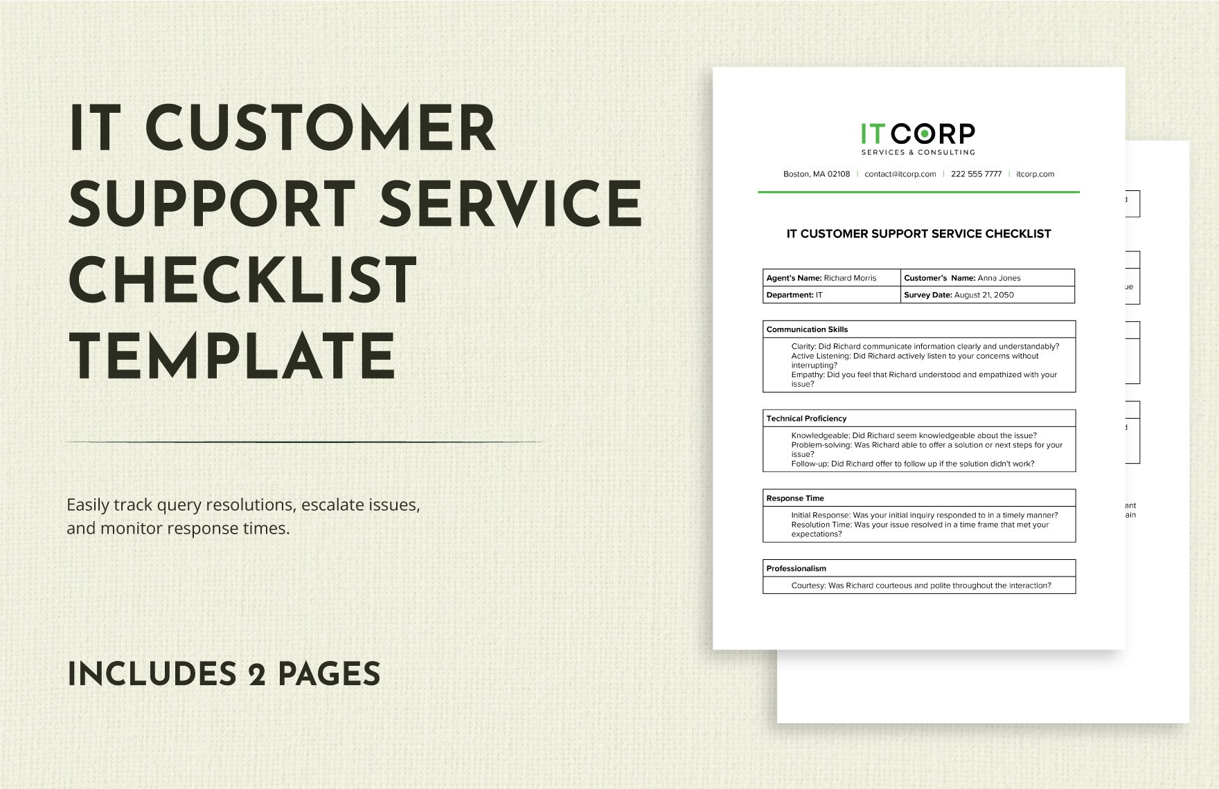 IT Customer Support Service Checklist Template