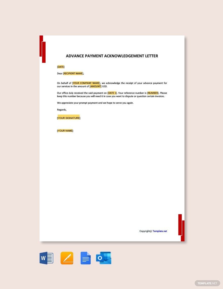 Free Advance Payment Acknowledgment Letter Template
