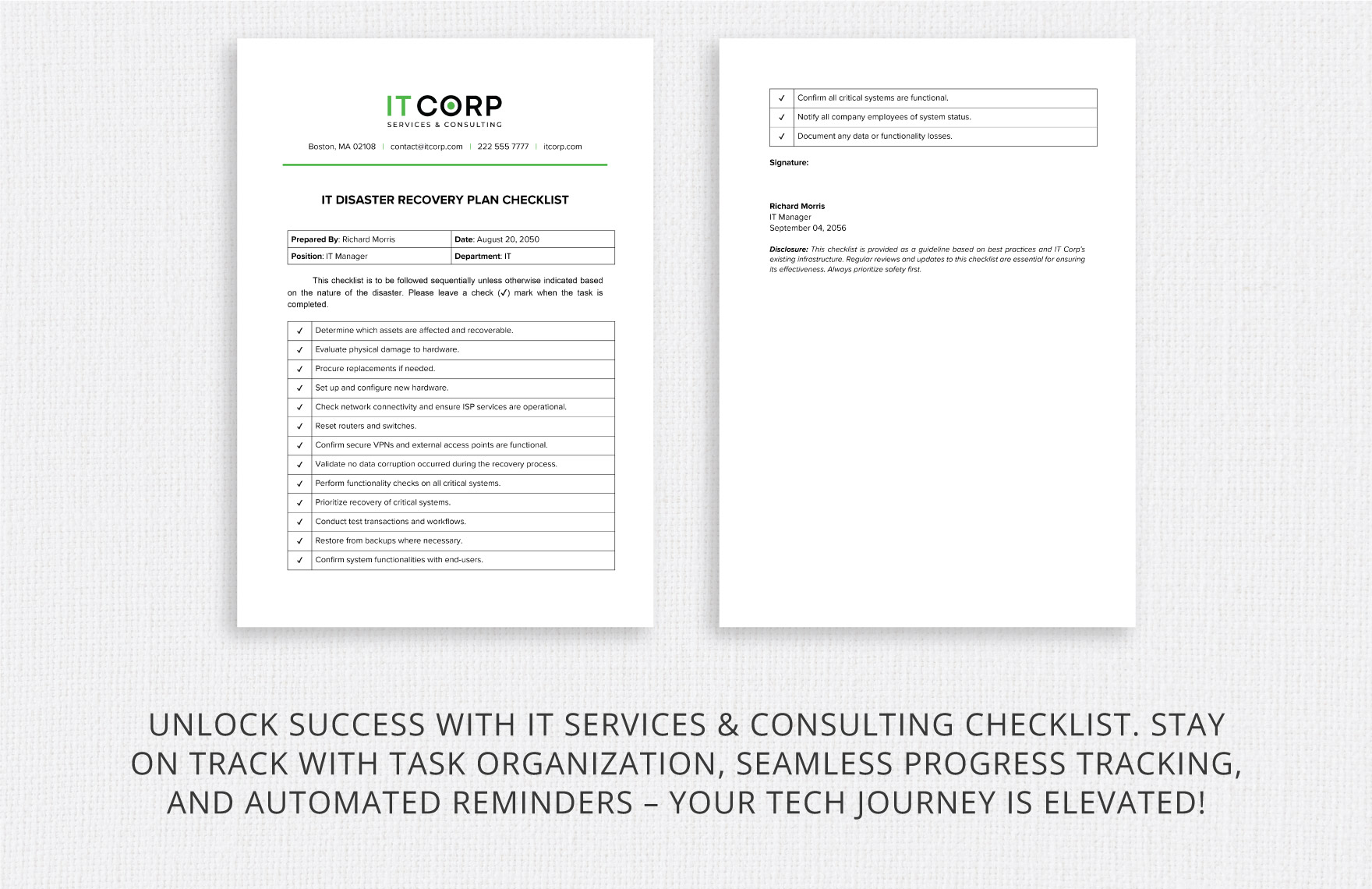 IT Disaster Recovery Plan Checklist Template