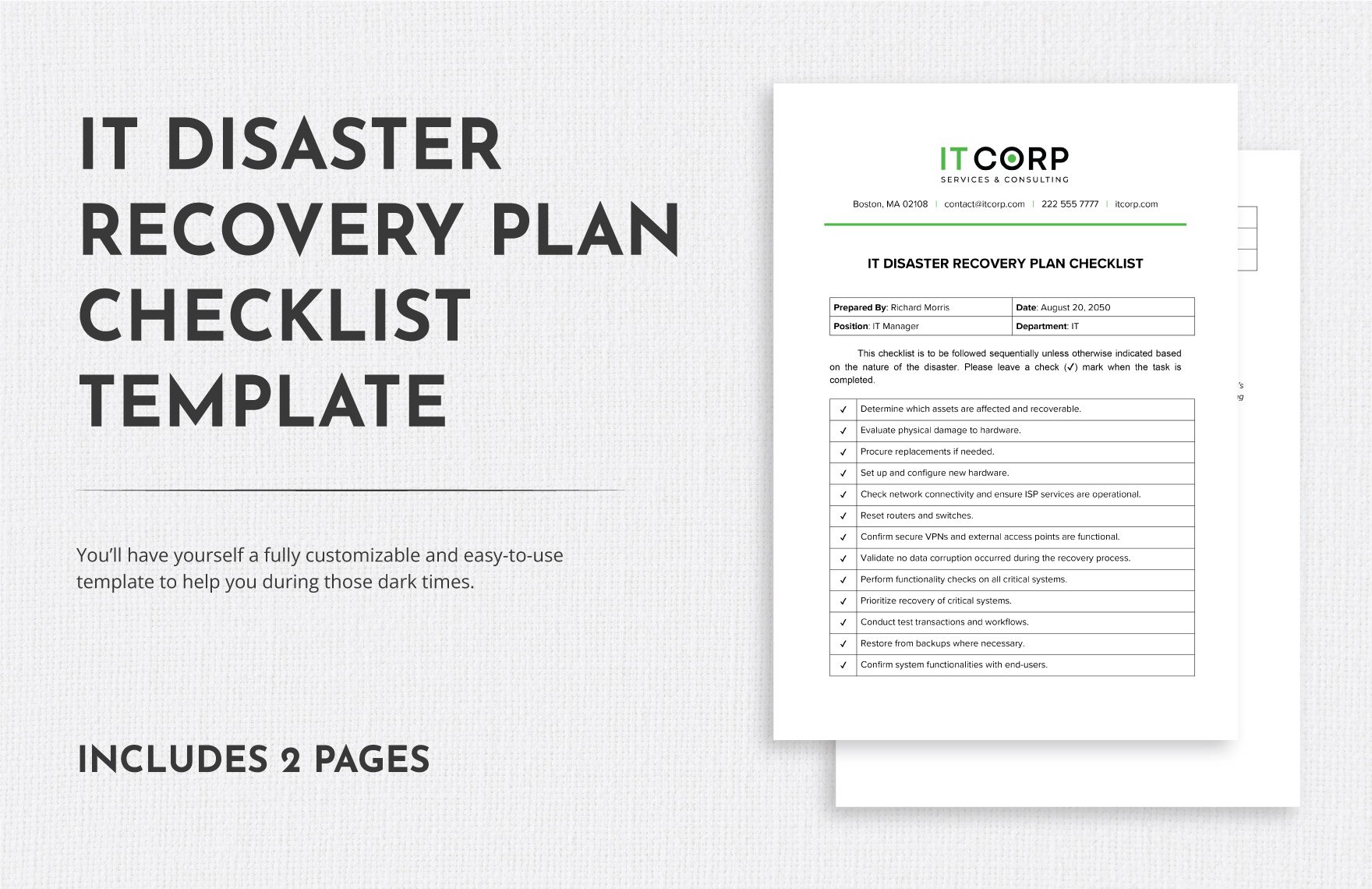 IT Disaster Recovery Plan Checklist Template in Word, Google Docs, PDF