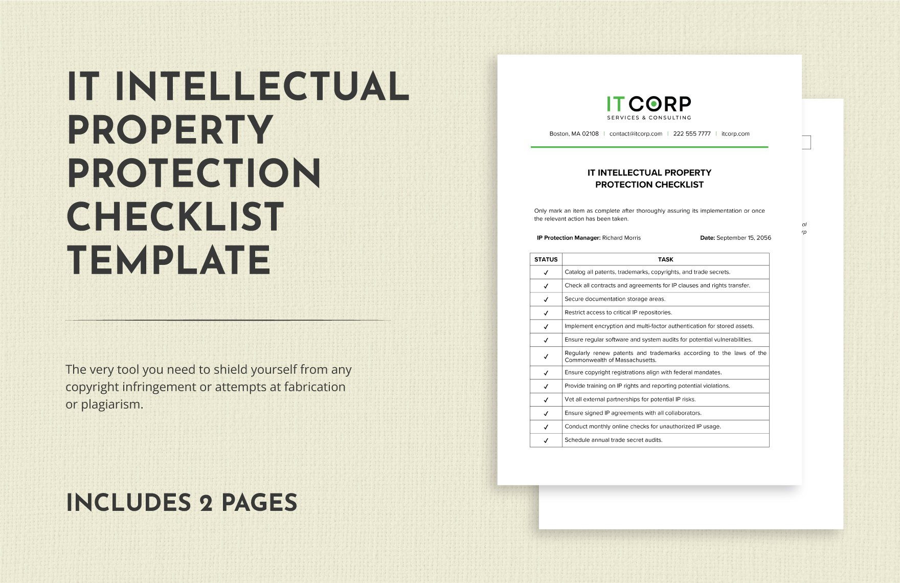 IT Intellectual Property Protection Checklist Template in Word, Google Docs, PDF